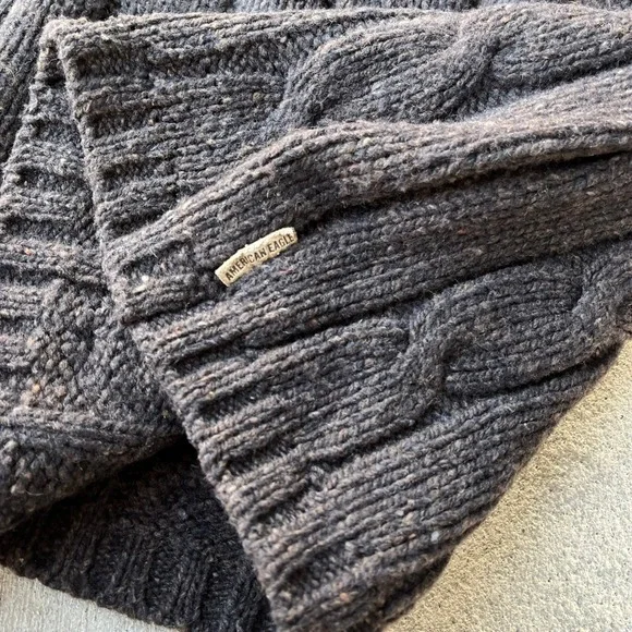 VTG American Eagle Donegal Cable Knit Mock Neck Sweater Men XL Brown Wool Blend - Picture 2 of 6
